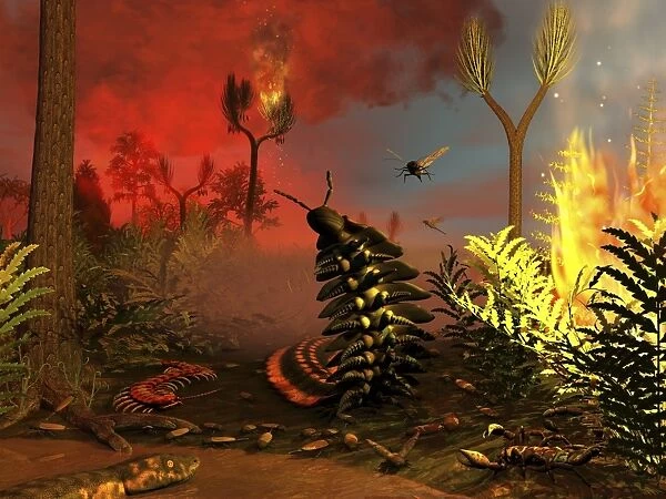 Carboniferous forest fire, artwork