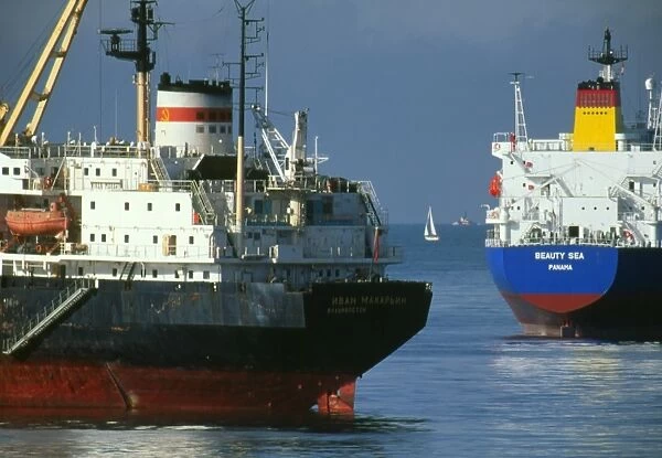 Cargo ships at anchor, Vancouver