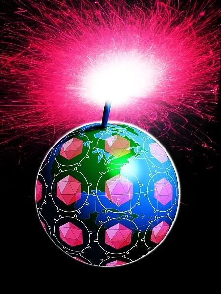 Computer artwork depicting an Earth AIDS time bomb