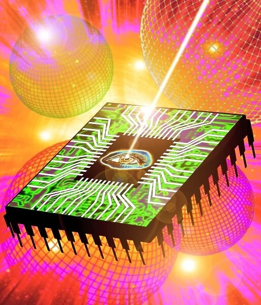 Computer artwork of light hitting eye in microchip