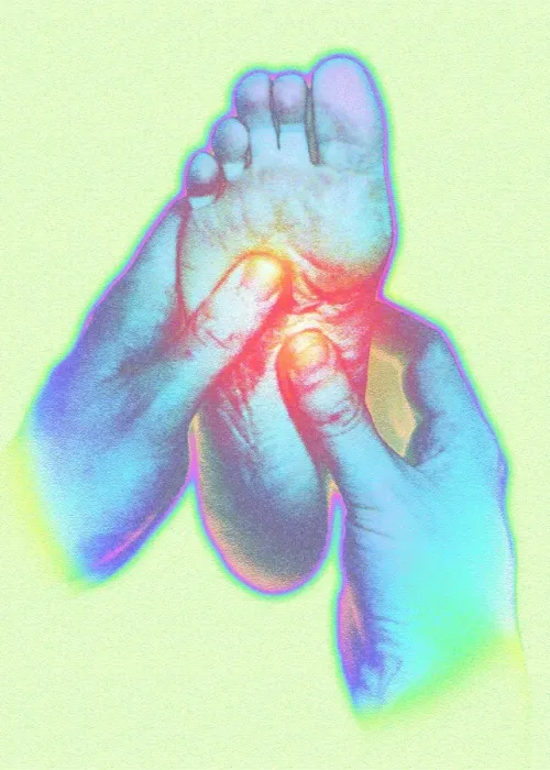 Framed Print : Computer artwork print of a reflexologist massaging a foot Framed Print : Computer artwork print of a reflexologist massaging a foot