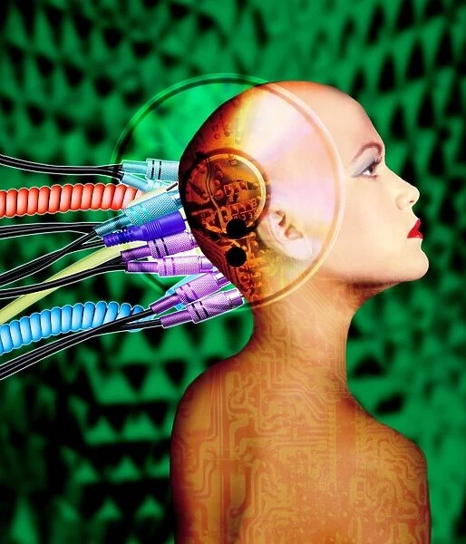 Computer artwork of wires in a womans head