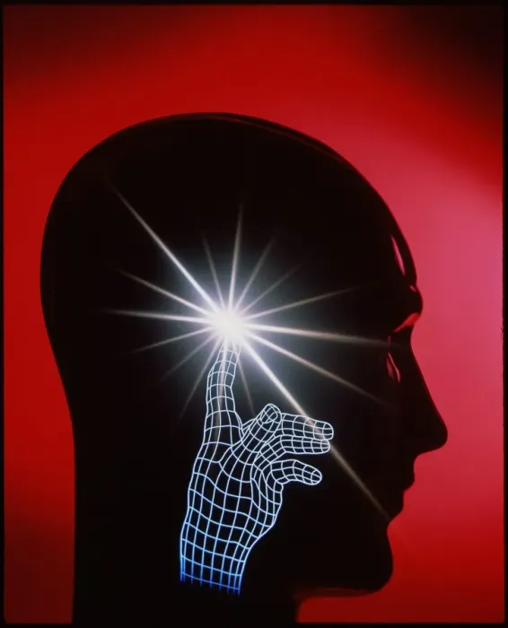 Framed Print : Human Head and Sparking Hand Print Framed Print : Human Head and Sparking Hand Print