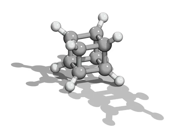 Framed Print : Computer model of a cubane molecule as a colour-coded 3D print Framed Print : Computer model of a cubane molecule as a colour-coded 3D print