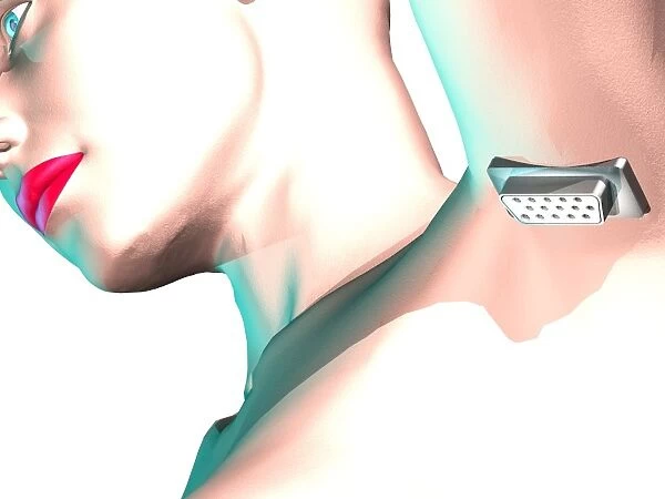 Cyborg. Conceptual computer artwork of a woman with a socket in her armpit