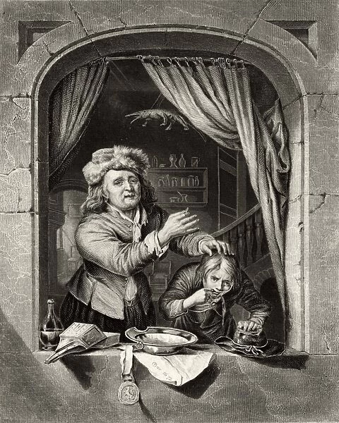 Dentist pulling a tooth, 19th century