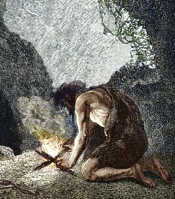 Framed Print : Early Human Making Fire Print Framed Print : Early Human Making Fire Print