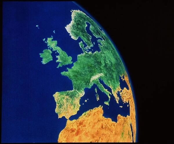 Europe. Three-dimensional computer graphic of Europe and North Africa seen