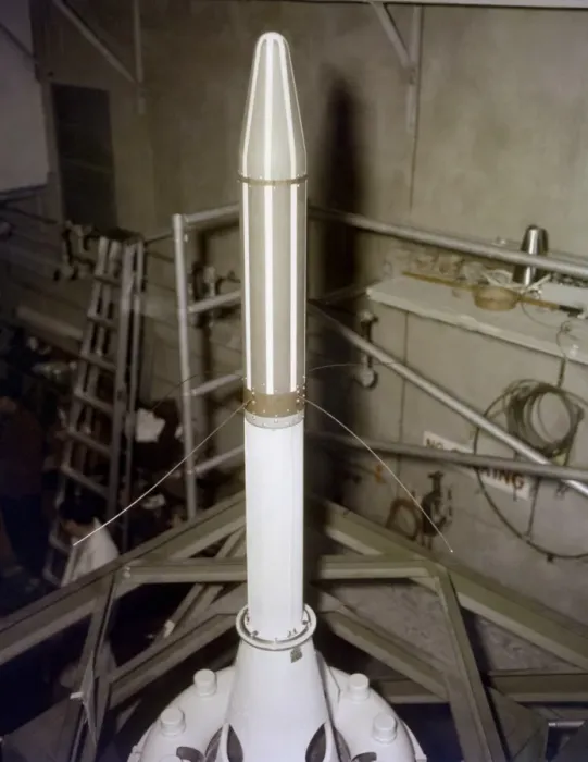 Framed Print : Explorer 1 in the Jupiter C rocket nose cone, ready for launch Framed Print : Explorer 1 in the Jupiter C rocket nose cone, ready for launch