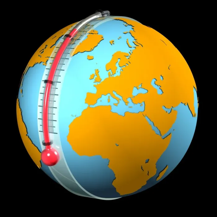 Framed Print : Global Warming Print: Earth with Thermometer Framed Print : Global Warming Print: Earth with Thermometer