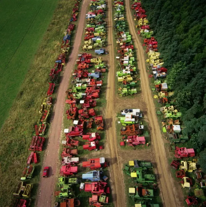 Framed Print : Aerial photograph print of combine harvesters in a scrapyard Framed Print : Aerial photograph print of combine harvesters in a scrapyard