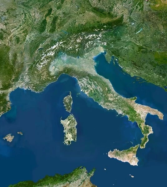 Italy. True-colour satellite image centred on Italy and the central Mediterranean Sea