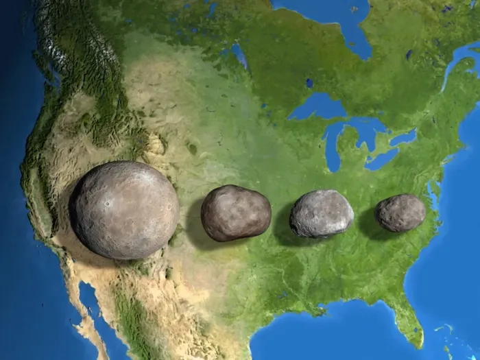 Framed Print : Four largest asteroids scale print Framed Print : Four largest asteroids scale print