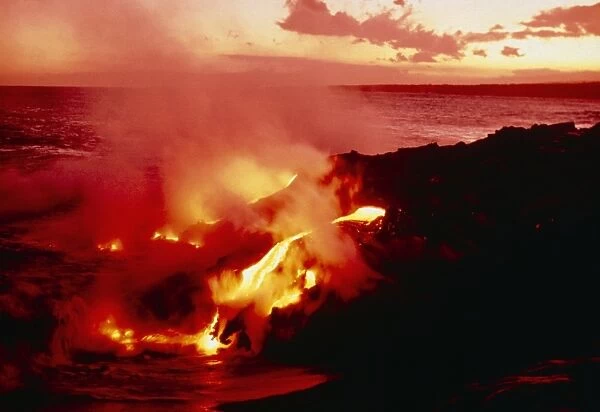 Lava entering the Pacific Ocean, Hawaii