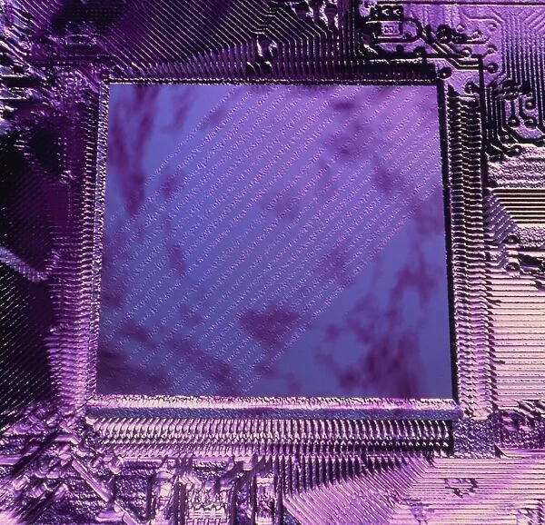 Macrophotograph of an Intel computer microchip