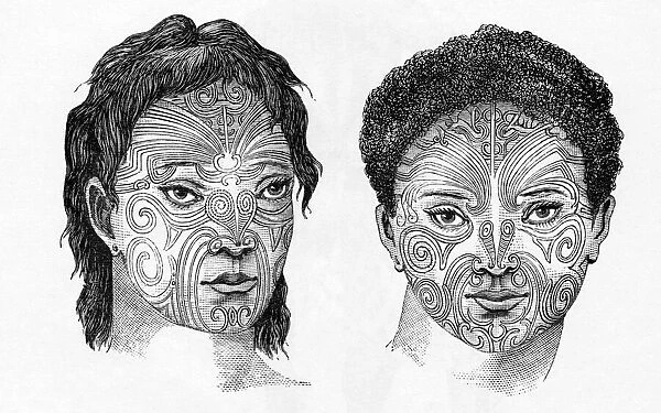 Maori head tattoos, artwork
