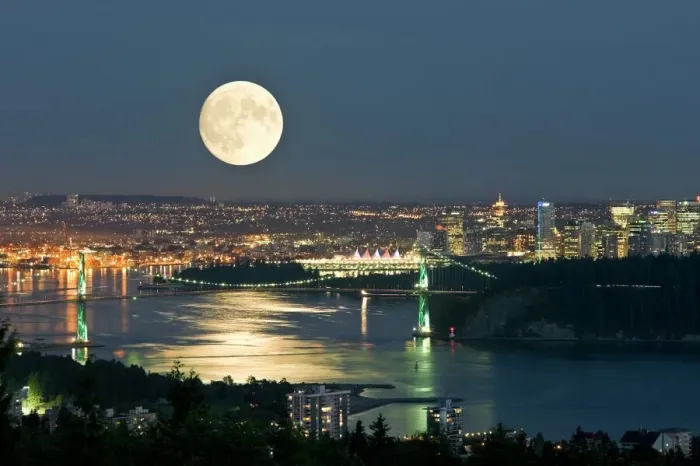 Framed Print : Full Moon Print over Vancouver Skyline Framed Print : Full Moon Print over Vancouver Skyline