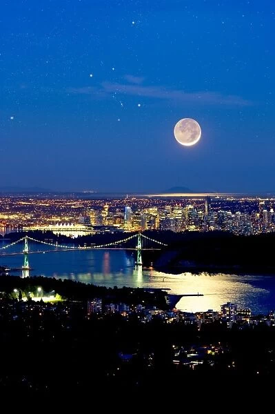 Moon over Vancouver, time-exposure image