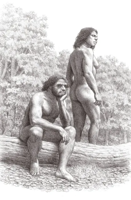 Framed Print : Neanderthal Couple Print Framed Print : Neanderthal Couple Print