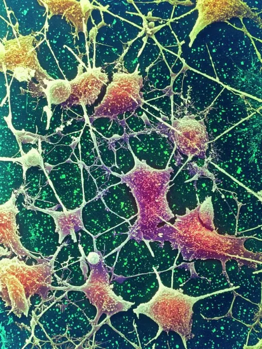 Framed Print : SEM Nerve Cell Print, Coloured Scanning Electron Micrograph Framed Print : SEM Nerve Cell Print, Coloured Scanning Electron Micrograph