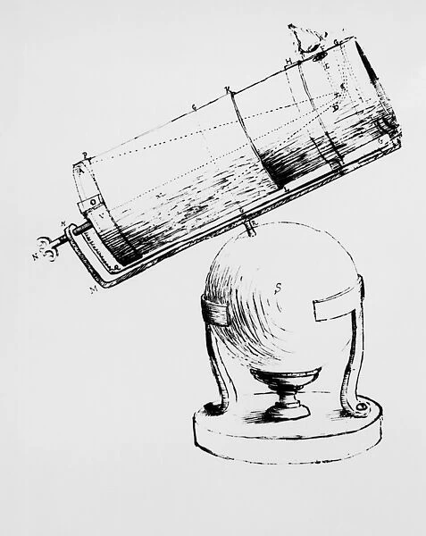 Newtons own drawing of his reflecting telescope