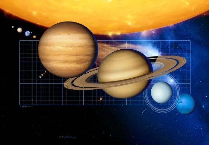 Framed Print : Planets and Sun with Scale Print Framed Print : Planets and Sun with Scale Print