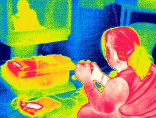 Playing video game, thermogram