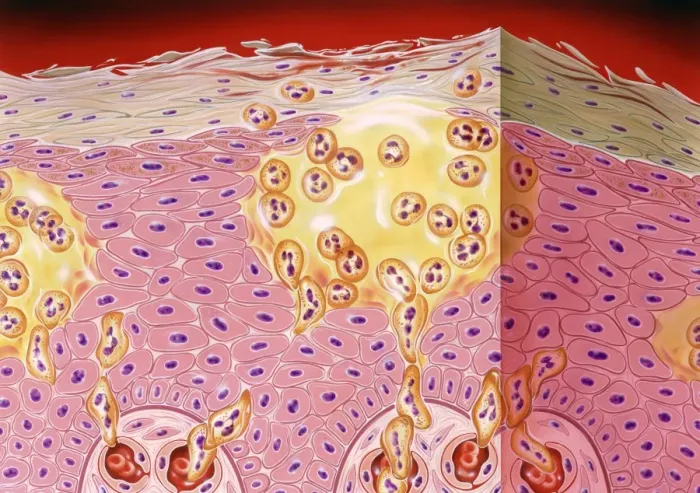 Framed Print : Section through skin in pustular psoriasis Print Framed Print : Section through skin in pustular psoriasis Print