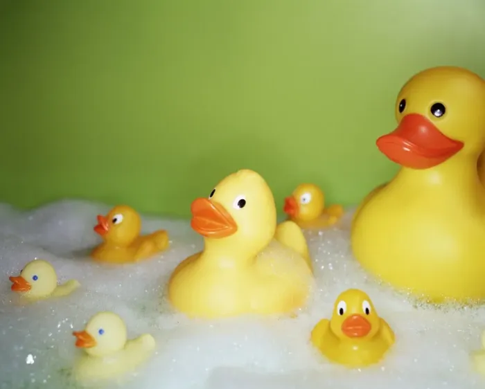 Framed Print : Rubber Duck Print - Assorted Sizes in a Foamy Bath Framed Print : Rubber Duck Print - Assorted Sizes in a Foamy Bath