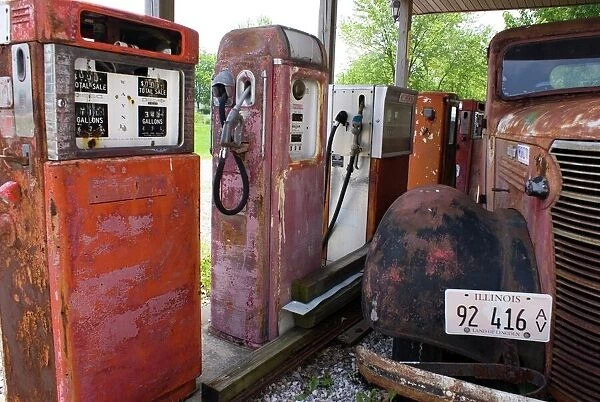 Rusty gas pumps and car