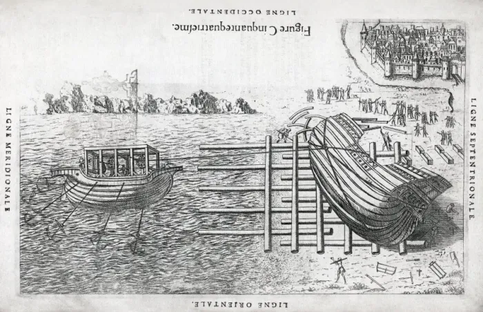Framed Print : Ship launch system, 16th century print Framed Print : Ship launch system, 16th century print