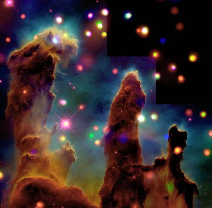 Framed Print : Pillars of Creation Print: Hubble and Chandra Image Framed Print : Pillars of Creation Print: Hubble and Chandra Image