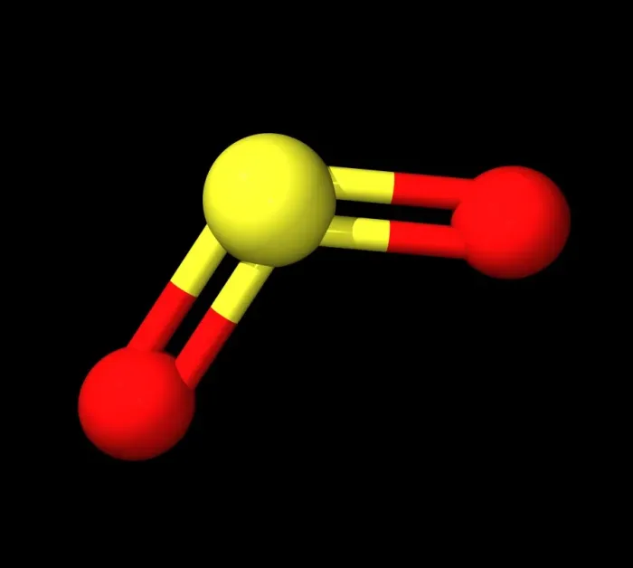 Framed Print : Computer model of a sulphur dioxide molecule, printed Framed Print : Computer model of a sulphur dioxide molecule, printed
