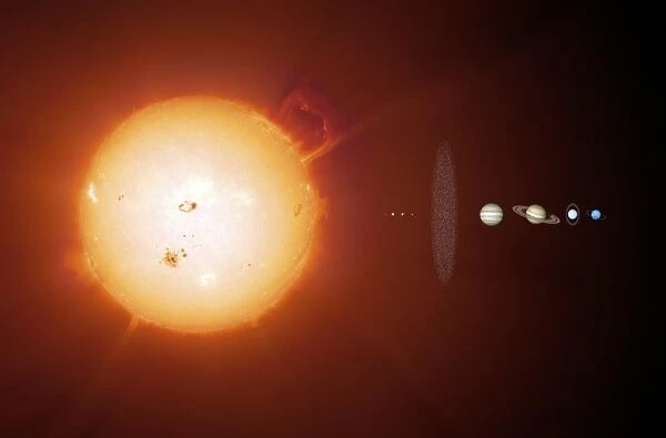 Sun and planets, size comparison