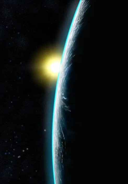 Framed Print : Sunset from Space Print - Earth and Sun Computer Artwork Framed Print : Sunset from Space Print - Earth and Sun Computer Artwork