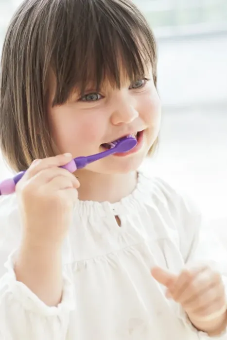 Framed Print : Toddler Brushing Teeth Print