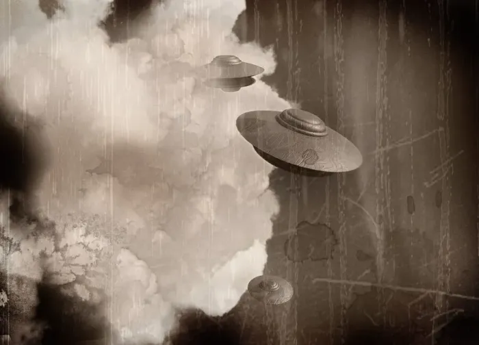 Framed Print : Flying saucer UFOs in cloud print Framed Print : Flying saucer UFOs in cloud print