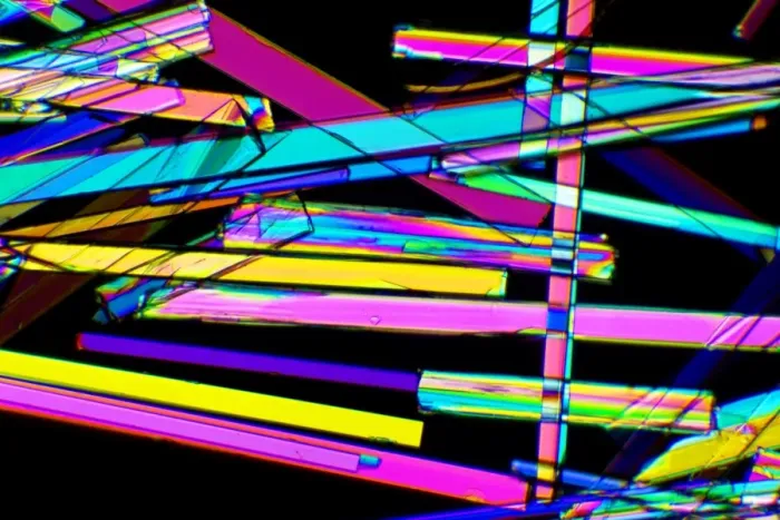 Framed Print : Zeolite crystals print, Polarised light micrograph Framed Print : Zeolite crystals print, Polarised light micrograph