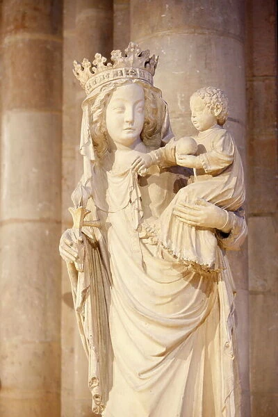 A 14th century Virgin and Child statue in Notre-Dame de Paris cathedral, Paris, France