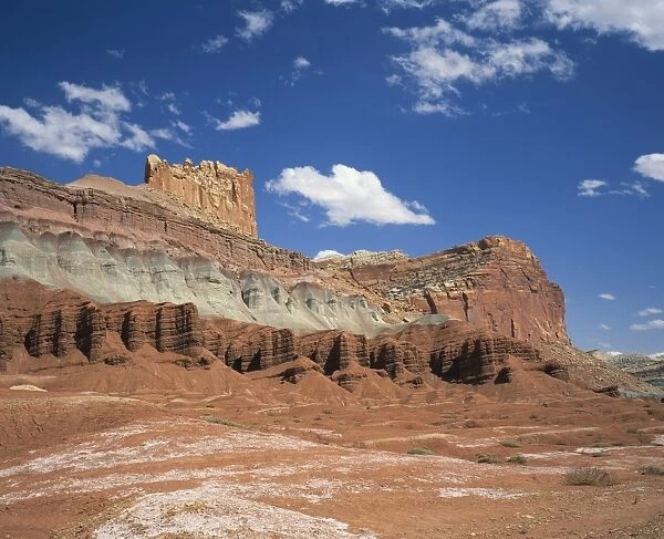 485-8146. Coloured rock formations and cliffs in the Capital Reef National Park in Utah