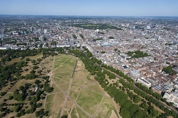 Aerial view of Hyde Park and London, England, United Kingdom, Europe