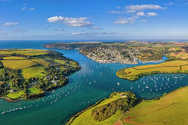 Aerial view of Salcombe on the Kingsbridge Estuary, Devon, England, United Kingdom