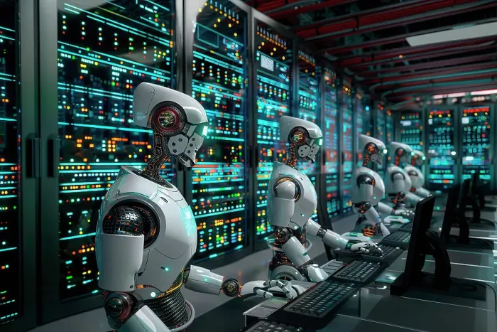 Framed Print : Print of Humanoid Robots in Data Center Environment Framed Print : Print of Humanoid Robots in Data Center Environment