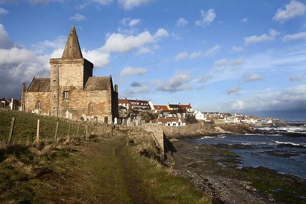 The Auld Kirk from the Fife Coast Path at St. Monans, Fife, Scotland, United Kingdom
