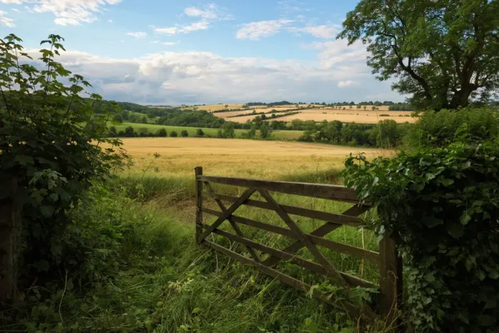 Framed Print : Five Bar Gate Print, Cotswolds Landscape