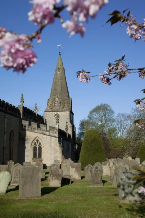 Framed Print : Baslow Parish Church Print, Cherry Blossom Derbyshire Framed Print : Baslow Parish Church Print, Cherry Blossom Derbyshire