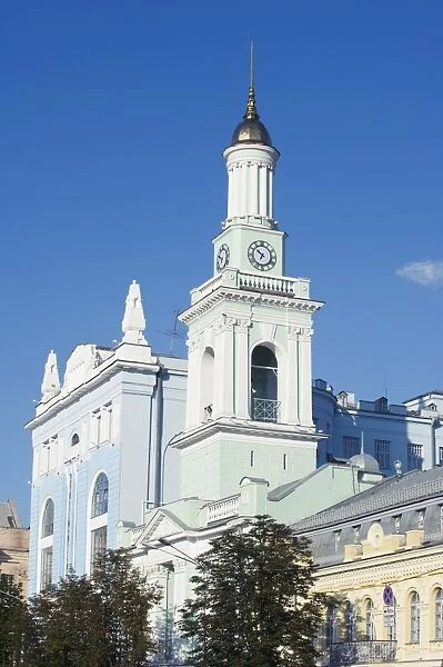 A clock tower in Podil district, Kiev, Ukraine, Europe