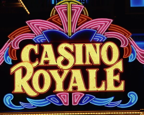 Close-up of neon sign for Casino Royale at night in Las Vegas, Nevada, United States of America