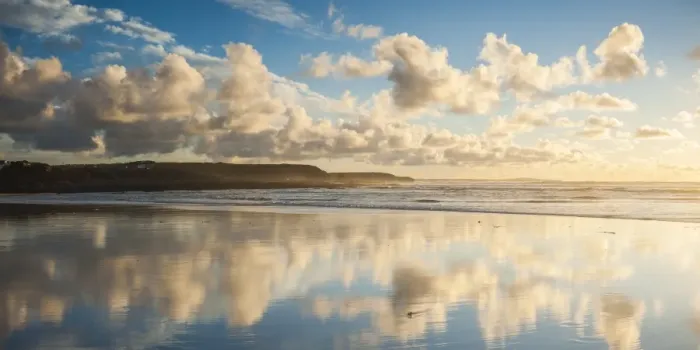 Framed Print : Cloud reflections print at Constantine Bay sunset Framed Print : Cloud reflections print at Constantine Bay sunset