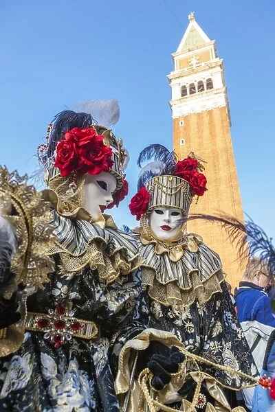 Colourful masks and costumes of the Carnival of Venice, famous festival worldwide